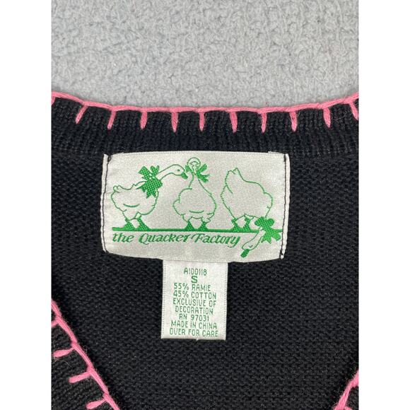 The Quacker Factory Black Cardigan Sweater with Flamingos Palm Trees Size S - Picture 3 of 11